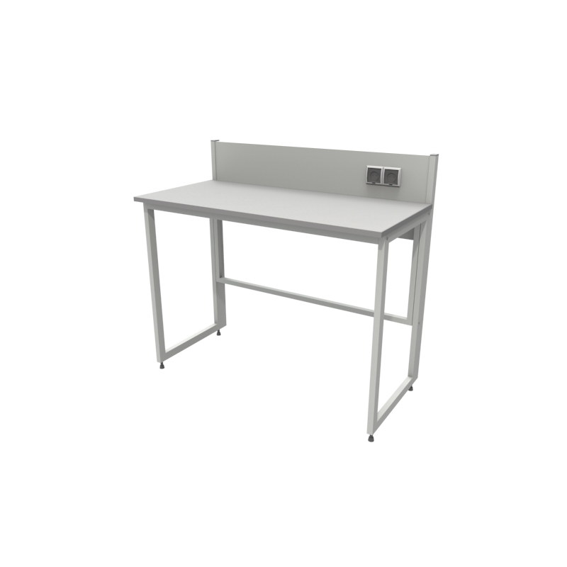 Приборный лабораторный стол 1200x600x900/1100, задняя рама, розетки, NL, нержавеющая сталь с бортиком