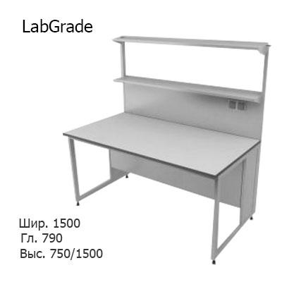 Физический пристенный лабораторный стол 1500x790x750/1500, металлическая полка, розетки, NL, LabGrade