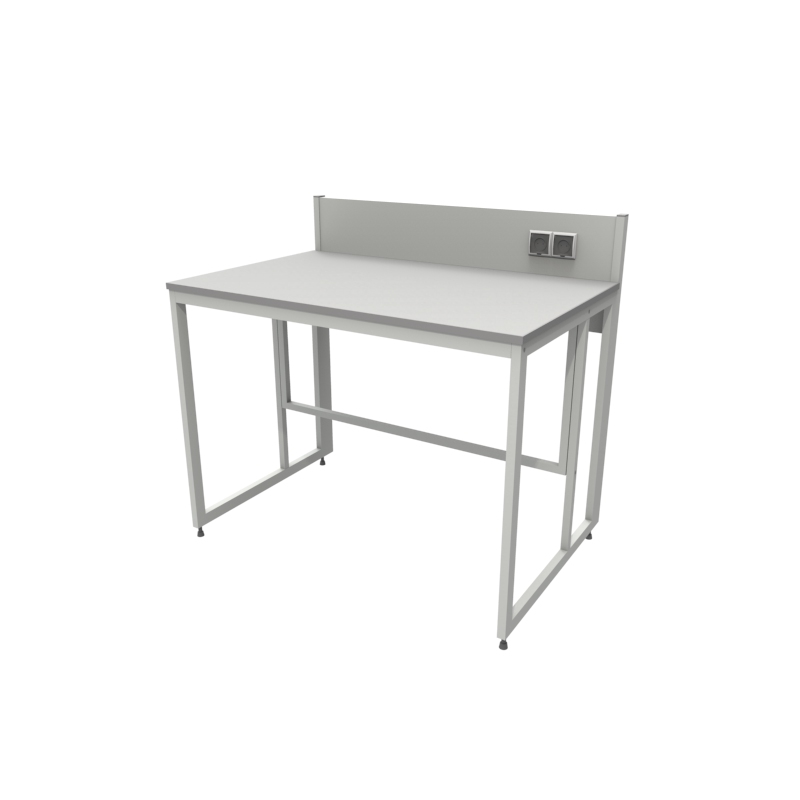 Приборный лабораторный стол 1200x790x900/1100, задняя рама, розетки, NL, нержавеющая сталь с бортиком