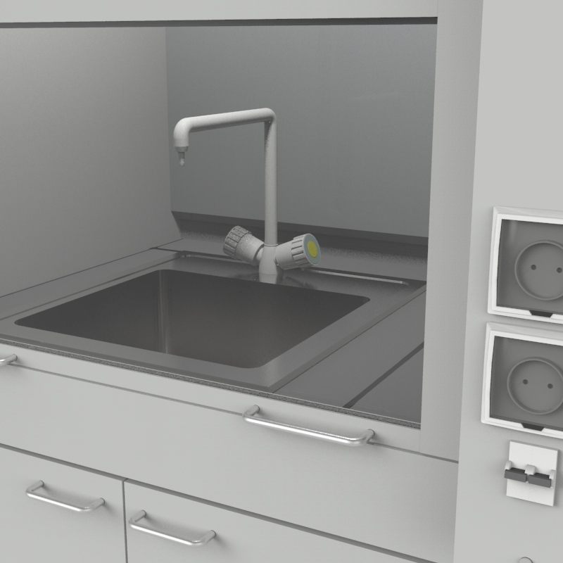 Шкаф вытяжной для мытья посуды на металл тумбе 1000x840x2280, электрика, вода (мойка нержавейка), NL, керамогранит