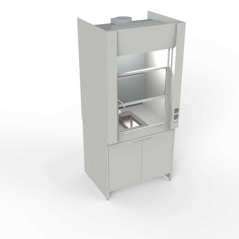 Шкаф вытяжной для мытья посуды на металл тумбе 1000x840x2280, электрика, вода (мойка нержавейка), NL, TRESPA