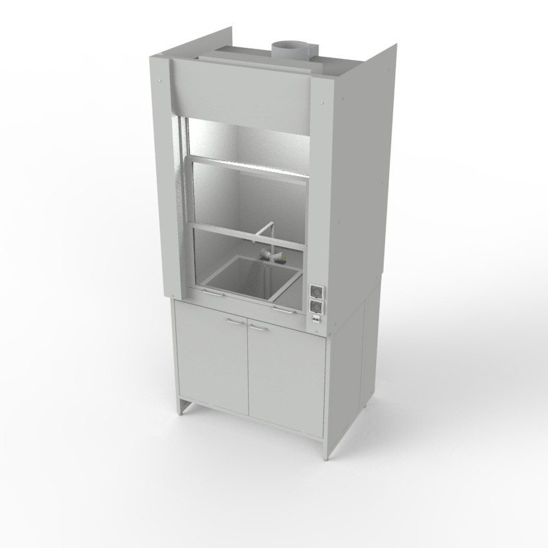 Шкаф вытяжной для мытья посуды на металл тумбе 1000x840x2280, электрика, вода (мойка полипропилен), NL, TRESPA