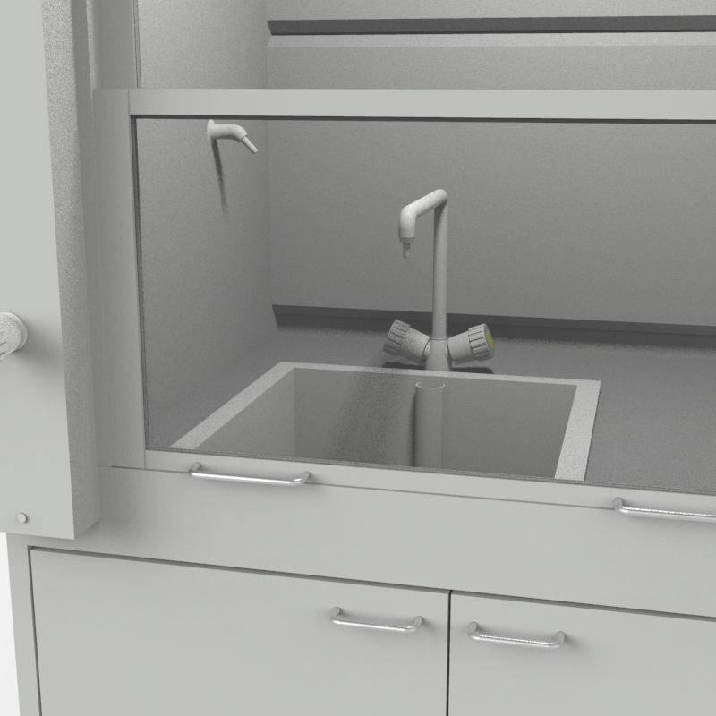 Шкаф вытяжной для мытья посуды на металл тумбе 1000x840x2280, электрика, газ, вода (мойка полипропилен), NL, TRESPA