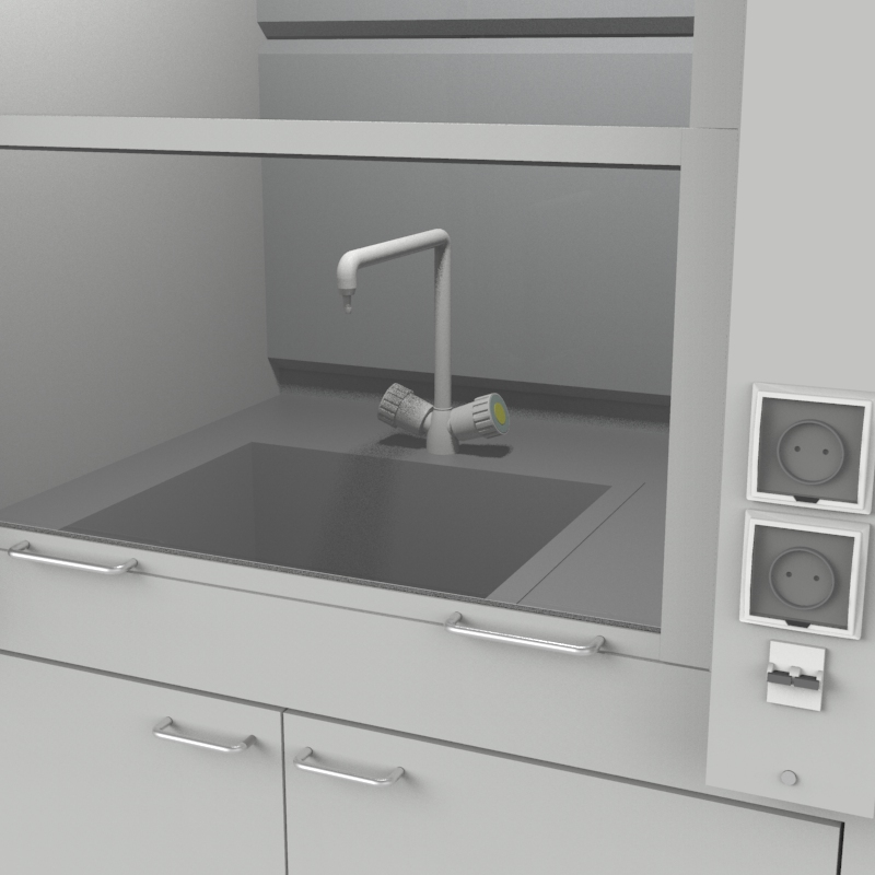 Шкаф вытяжной для мытья посуды на металл тумбе 1000x840x2280, электрика, вода (мойка дюркон), NL, DURCON