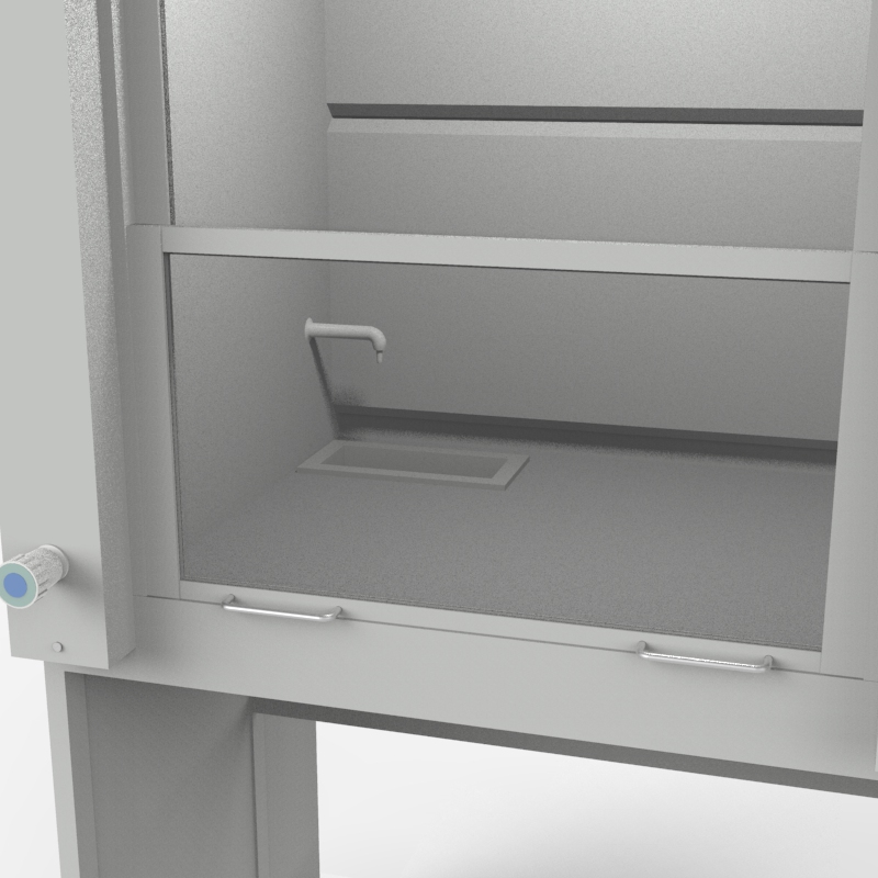 Шкаф вытяжной универсальный на металл каркасе 1000x840x2280, электрика, вода (сливная раковина полипропилен), NL, TRESPA