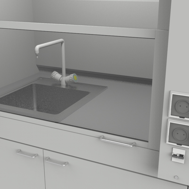 Шкаф вытяжной для мытья посуды на металл тумбе 1200x840x2280, электрика, вода (мойка нержавейка), NL, TRESPA
