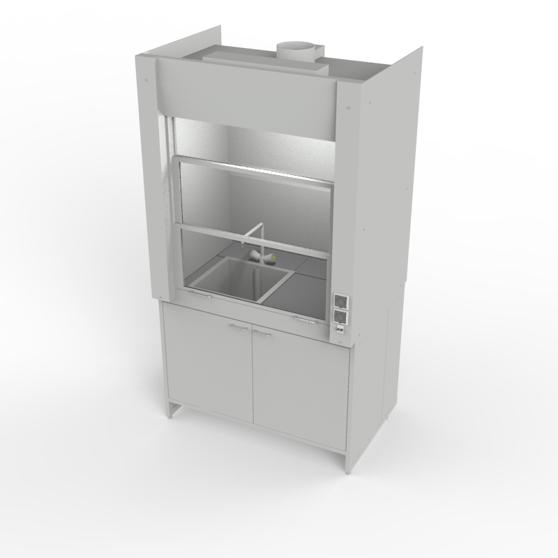 Шкаф вытяжной для мытья посуды на металл тумбе 1200x840x2280, электрика, вода (мойка полипропилен), NL, керамогранит