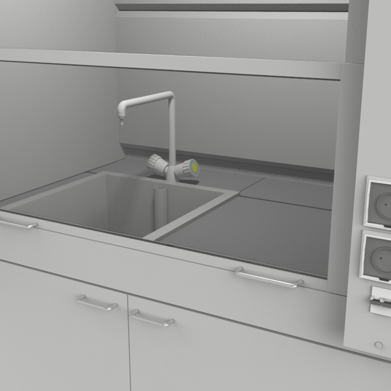 Шкаф вытяжной для мытья посуды на металл тумбе 1200x840x2280, электрика, вода (мойка полипропилен), NL, керамогранит