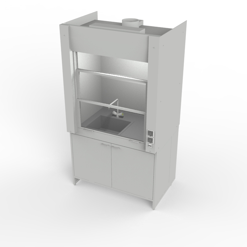 Шкаф вытяжной для мытья посуды на металл тумбе 1200x840x2280, электрика, вода (мойка дюркон), NL, DURCON