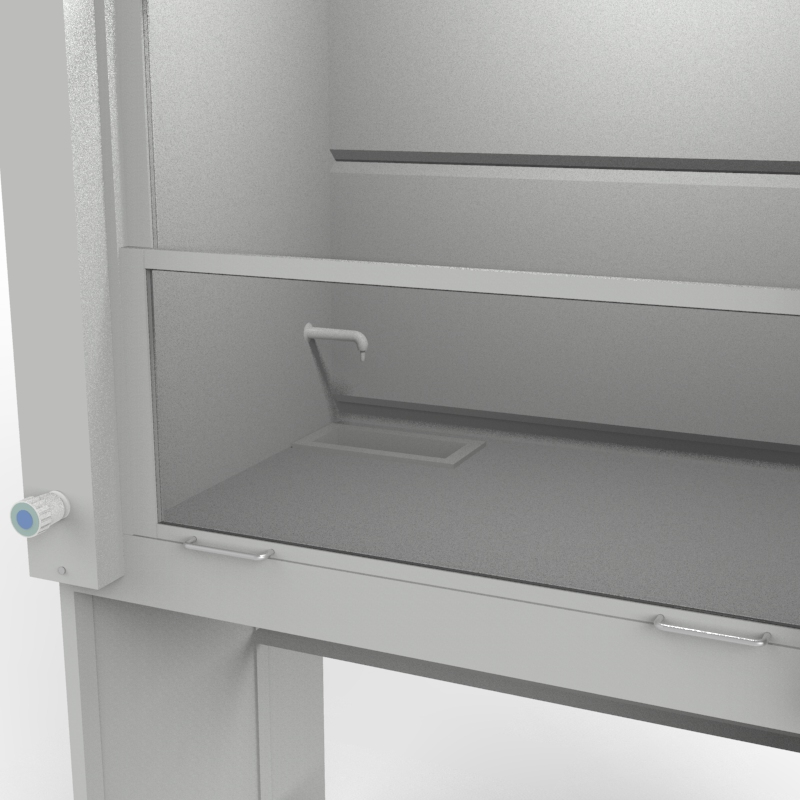 Шкаф вытяжной универсальный на металл каркасе 1200x840x2280, электрика, вода (сливная раковина полипропилен), NL, TRESPA