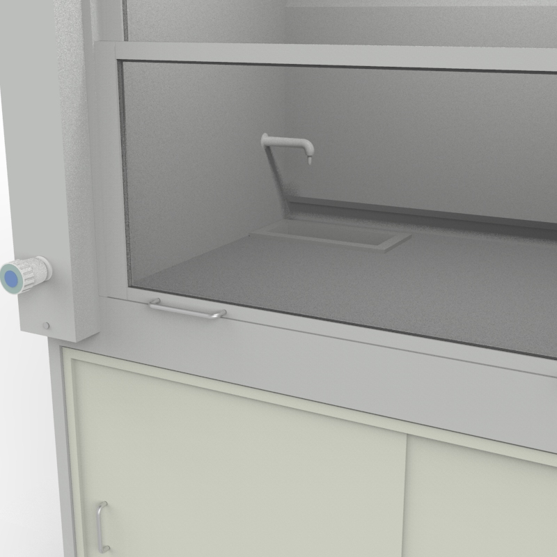 Шкаф вытяжной универсальный на полипропиленовой тумбе 1200x840x2280, электрика, вода (сливная раковина полипропилен), NL, TRESPA