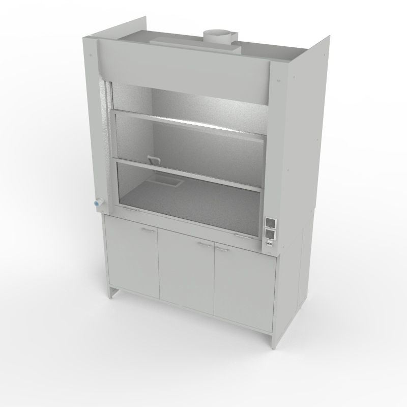 Шкаф вытяжной универсальный на металл тумбе 1500x840x2280, электрика, вода (сливная раковина полипропилен), NL, TRESPA