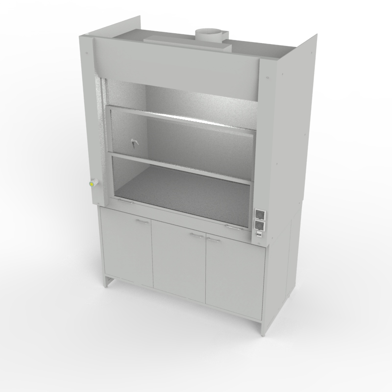 Шкаф вытяжной универсальный на металл тумбе 1500x840x2280, электрика, газ, NL, TRESPA
