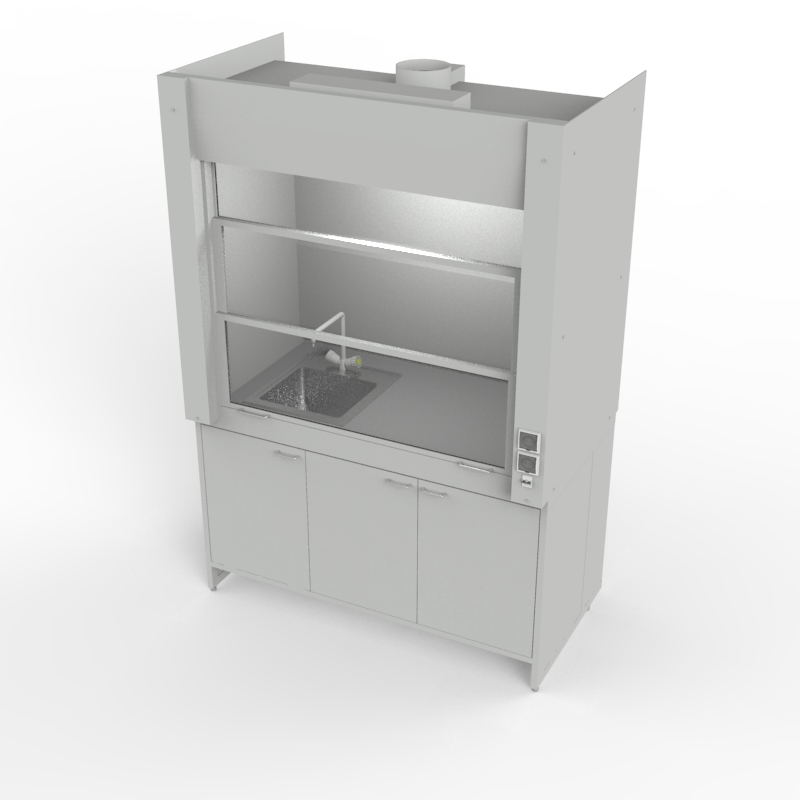 Шкаф вытяжной для мытья посуды на металл тумбе 1500x840x2280, электрика, вода (мойка нержавейка), NL, TRESPA