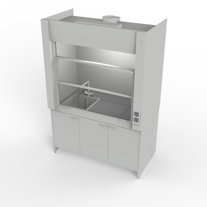 Шкаф вытяжной для мытья посуды на металл тумбе 1500x840x2280, электрика, вода (мойка полипропилен), NL, керамогранит