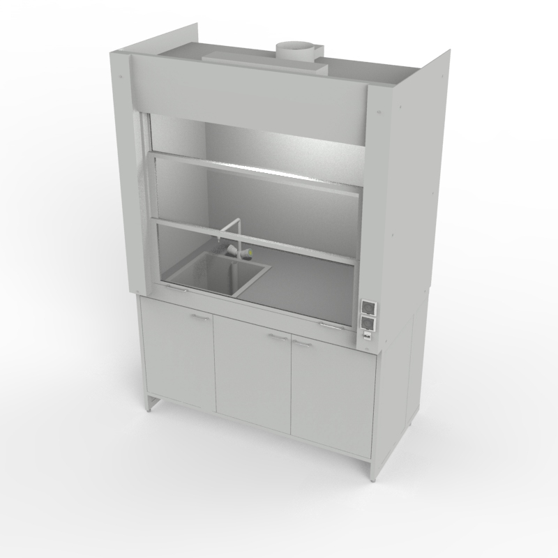 Шкаф вытяжной для мытья посуды на металл тумбе 1500x840x2280, электрика, вода (мойка полипропилен), NL, Слопласт