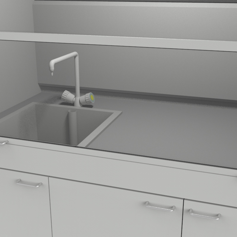 Шкаф вытяжной для мытья посуды на металл тумбе 1500x840x2280, электрика, вода (мойка полипропилен), NL, TRESPA