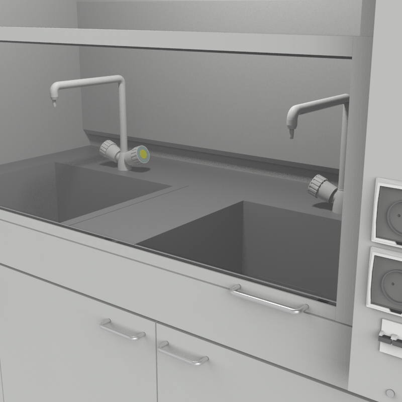 Шкаф вытяжной для мытья посуды на металл тумбе 1500x840x2280, электрика, вода (две мойки дюркон), NL, DURCON