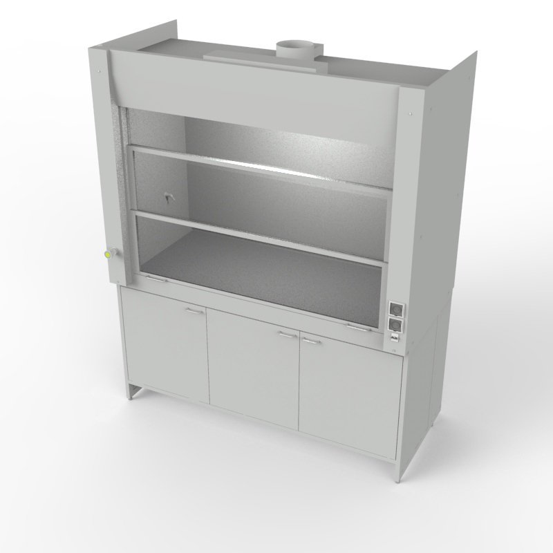 Шкаф вытяжной универсальный на металл тумбе 1800x840x2280, электрика, газ, NL, TRESPA