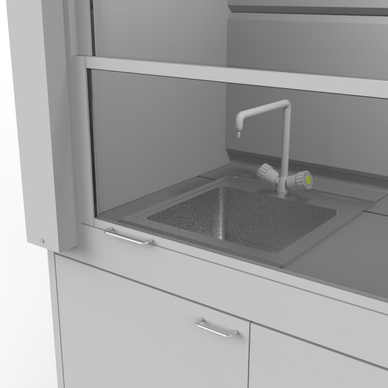 Шкаф вытяжной для мытья посуды на металл тумбе 1800x840x2280, электрика, вода (мойка нержавейка), NL, керамогранит