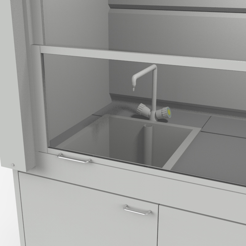 Шкаф вытяжной для мытья посуды на металл тумбе 1800x840x2280, электрика, вода (мойка полипропилен), NL, керамогранит