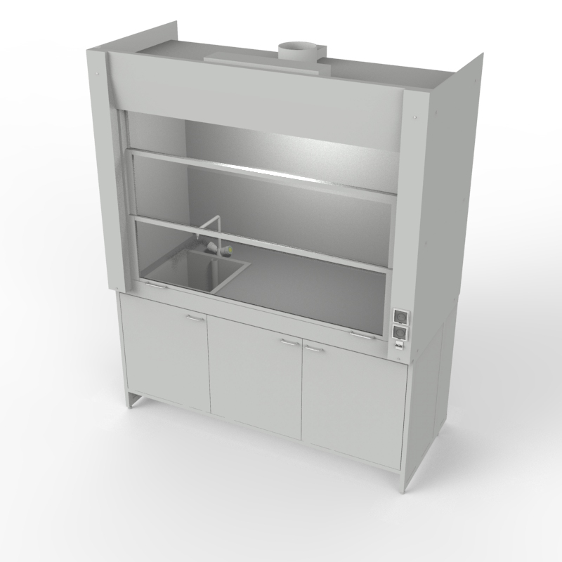 Шкаф вытяжной для мытья посуды на металл тумбе 1800x840x2280, электрика, вода (мойка полипропилен), NL, TRESPA