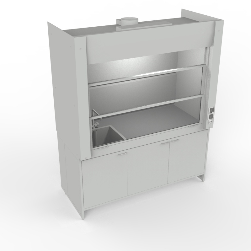 Шкаф вытяжной для мытья посуды на металл тумбе 1800x840x2280, электрика, вода (мойка полипропилен), NL, TRESPA
