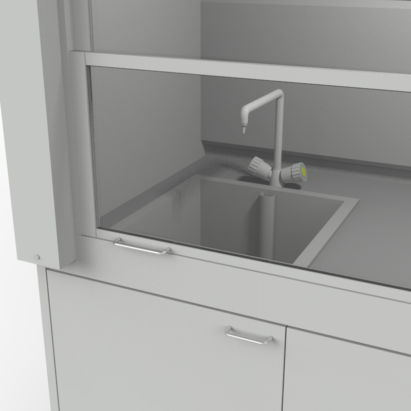 Шкаф вытяжной для мытья посуды на металл тумбе 1800x840x2280, электрика, вода (мойка полипропилен), NL, Слопласт