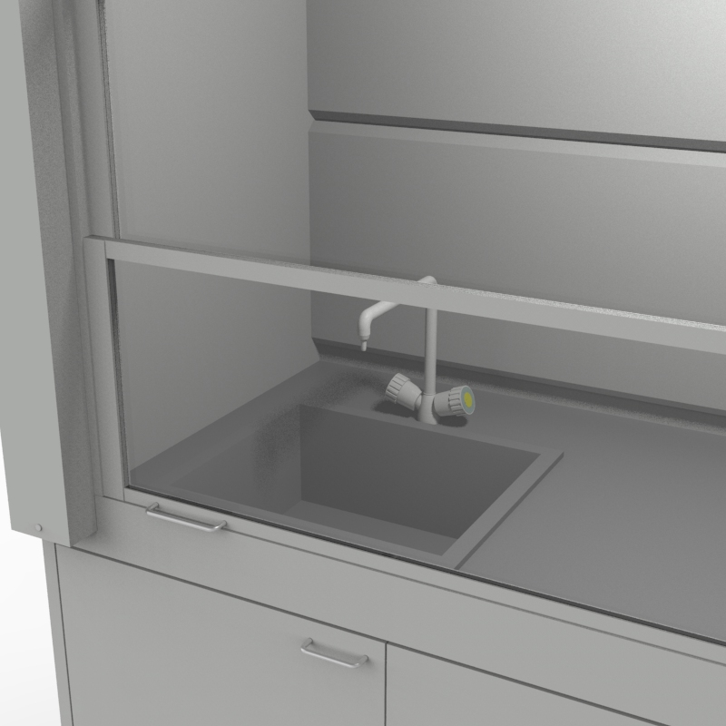 Шкаф вытяжной для мытья посуды на металл тумбе 1800x840x2280, электрика, вода (мойка дюркон), NL, DURCON