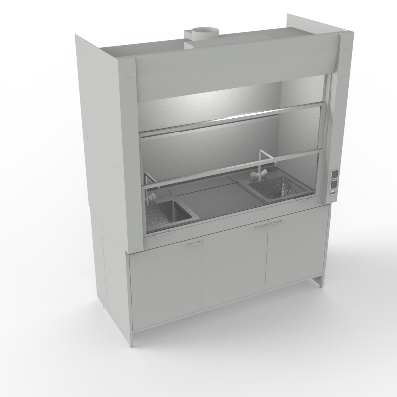Шкаф вытяжной для мытья посуды на металл тумбе 1800x840x2280, электрика, вода (две мойки нержавейка), NL, керамогранит