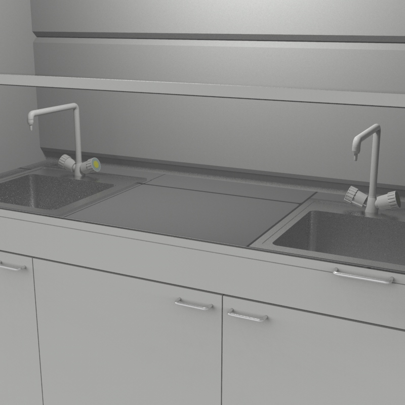 Шкаф вытяжной для мытья посуды на металл тумбе 1800x840x2280, электрика, вода (две мойки нержавейка), NL, керамогранит