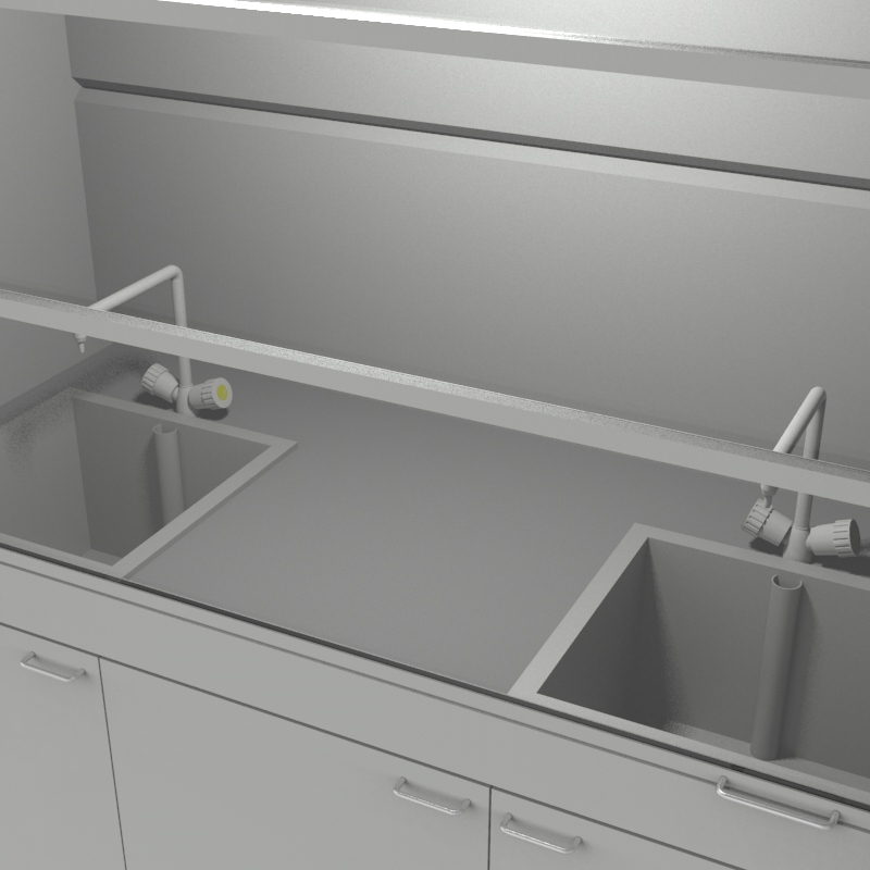 Шкаф вытяжной для мытья посуды на металл тумбе 1800x840x2280, электрика, вода (две мойки полипропилен), NL, Слопласт