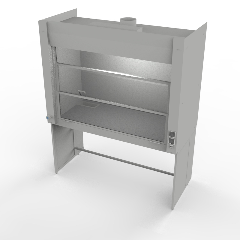 Шкаф вытяжной универсальный на металл каркасе 1800x840x2280, электрика, вода (сливная раковина полипропилен), NL, TRESPA
