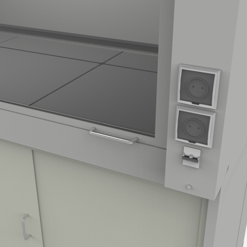 Шкаф вытяжной универсальный на полипропиленовой тумбе 1800x840x2280, электрика, NL, керамогранит