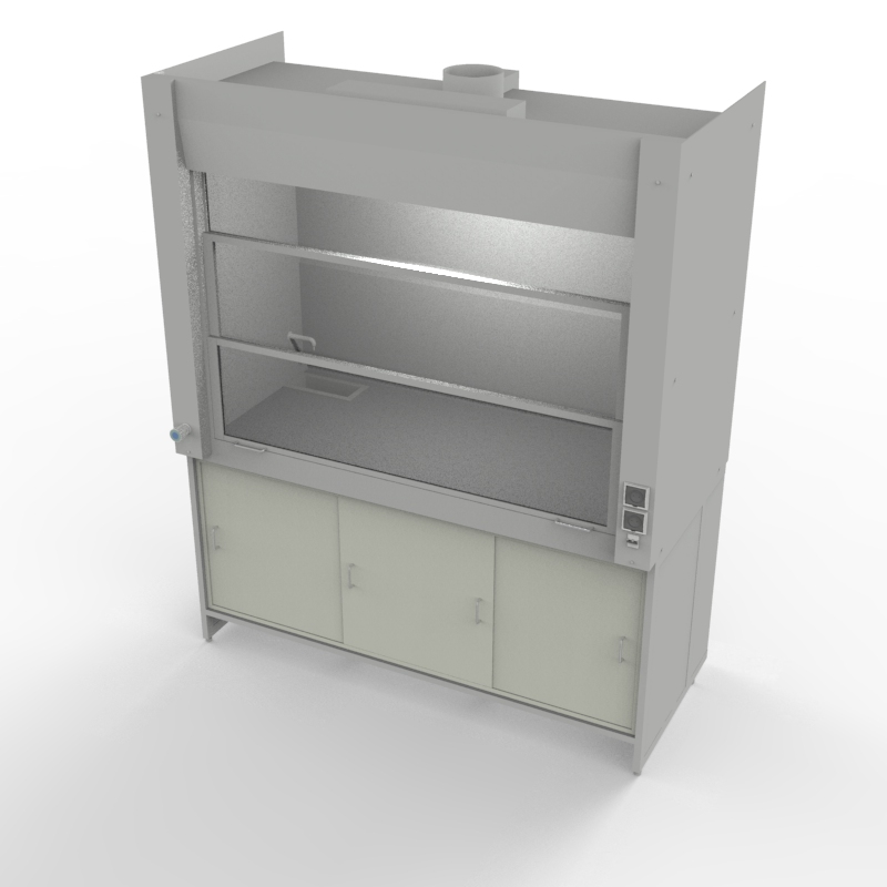 Шкаф вытяжной универсальный на полипропиленовой тумбе 1800x840x2280, электрика, вода (сливная раковина), NL, TRESPA