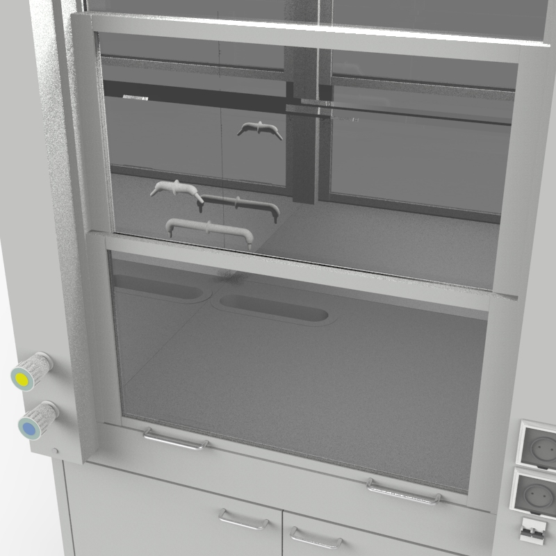 Шкаф вытяжной универсальный на металл тумбе 1000x840x2280, электрика, вода (одна сливная раковина дюркон), газ, NL, DURCON
