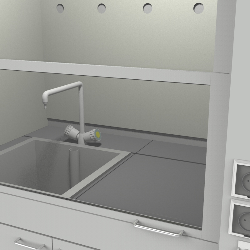 Шкаф вытяжной для мытья посуды на металл тумбе с рабочей камерой тефлон 1200x840x2280, электрика, вода (одна мойка полипропилен), NL, керамогранит
