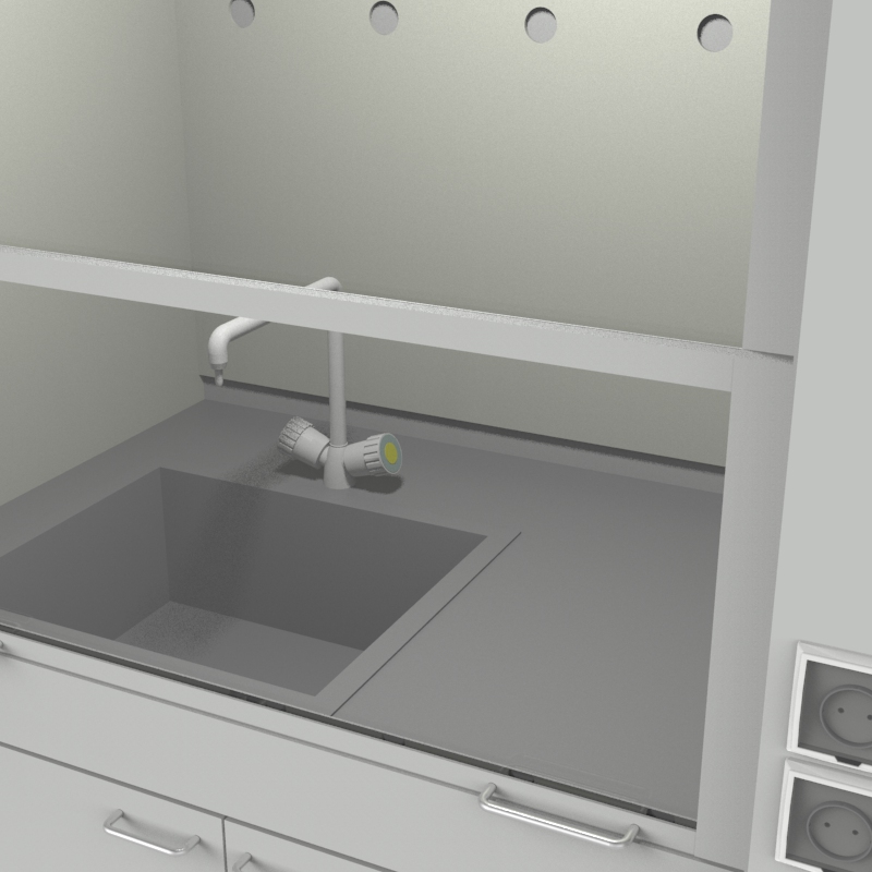 Шкаф вытяжной для мытья посуды на металл тумбе с рабочей камерой тефлон 1200x840x2280, электрика, вода (одна мойка дюркон), NL, DURCON