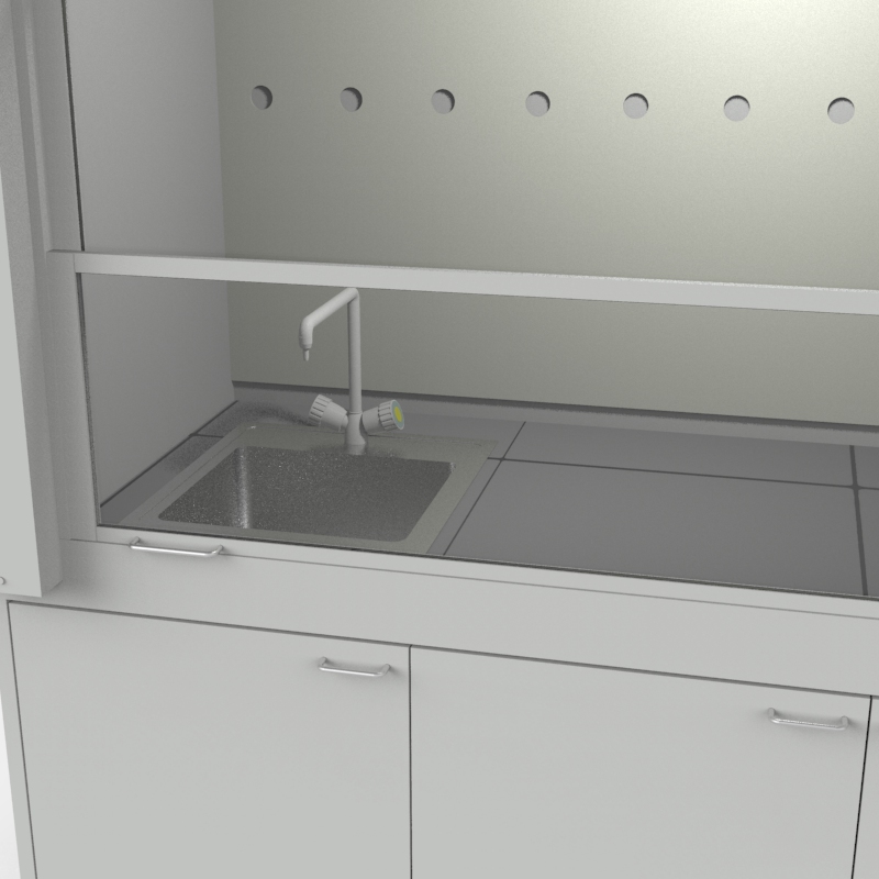Шкаф вытяжной для мытья посуды на металл тумбе с рабочей камерой тефлон 1800x840x2280, электрика, вода (одна мойка нержавейка), NL, керамогранит