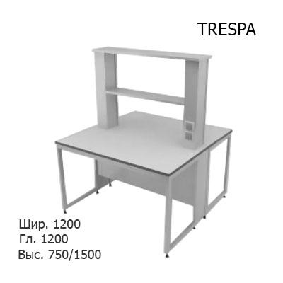 Физический островной лабораторный стол 1200x1200x750/1500, металлическая полка, розетки, NL, TRESPA
