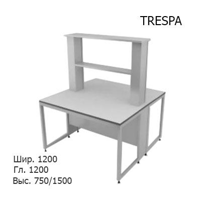 Физический островной лабораторный стол 1200x1200x750/1500, металлическая полка, NL, TRESPA
