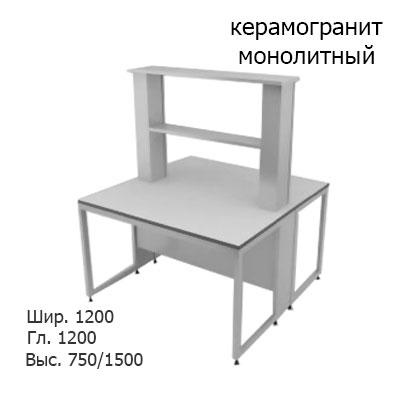 Физический островной лабораторный стол 1200x1200x750/1500, металлическая полка, NL, керамогранит монолитный