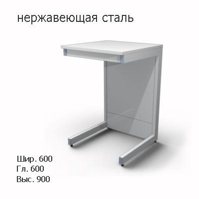 Стол лабораторный пристенный 600x600x900, NS, нержавеющая сталь