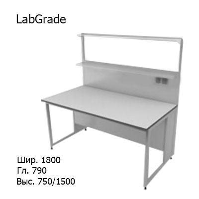 Физический пристенный лабораторный стол 1800x790x750/1500, стеклянные полки, розетки, NL, LabGrade