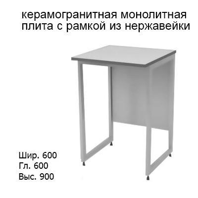 Пристенный лабораторный стол 600х600х900, NL, керамогранитная монолитная плита с рамкой из нержавейки