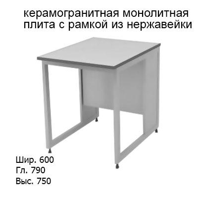 Пристенный лабораторный стол 600x790x750, NL, керамогранитная монолитная плита с рамкой из нержавейки