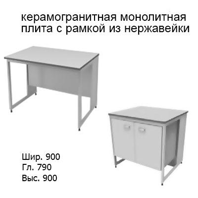 Пристенный лабораторный стол 900x790x900, NL, керамогранитная монолитная плита с рамкой из нержавейки