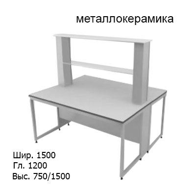 Физический островной лабораторный стол 1500x1200x750/1500, стеклянные полки, NL, металлокерамика