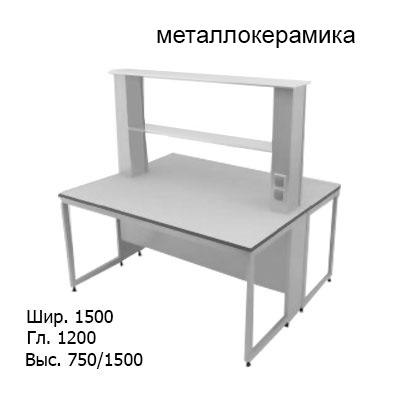 Физический островной лабораторный стол 1500x1200x750/1500, стеклянные полки, розетки, NL, металлокерамика