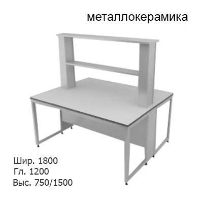 Физический островной лабораторный стол 1800x1200x750/1500, металлические полки, NL, металлокерамика